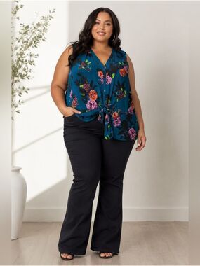 Torrid Floral Sleeveless Blouse 4X Teal Boho Boutique Fall Top